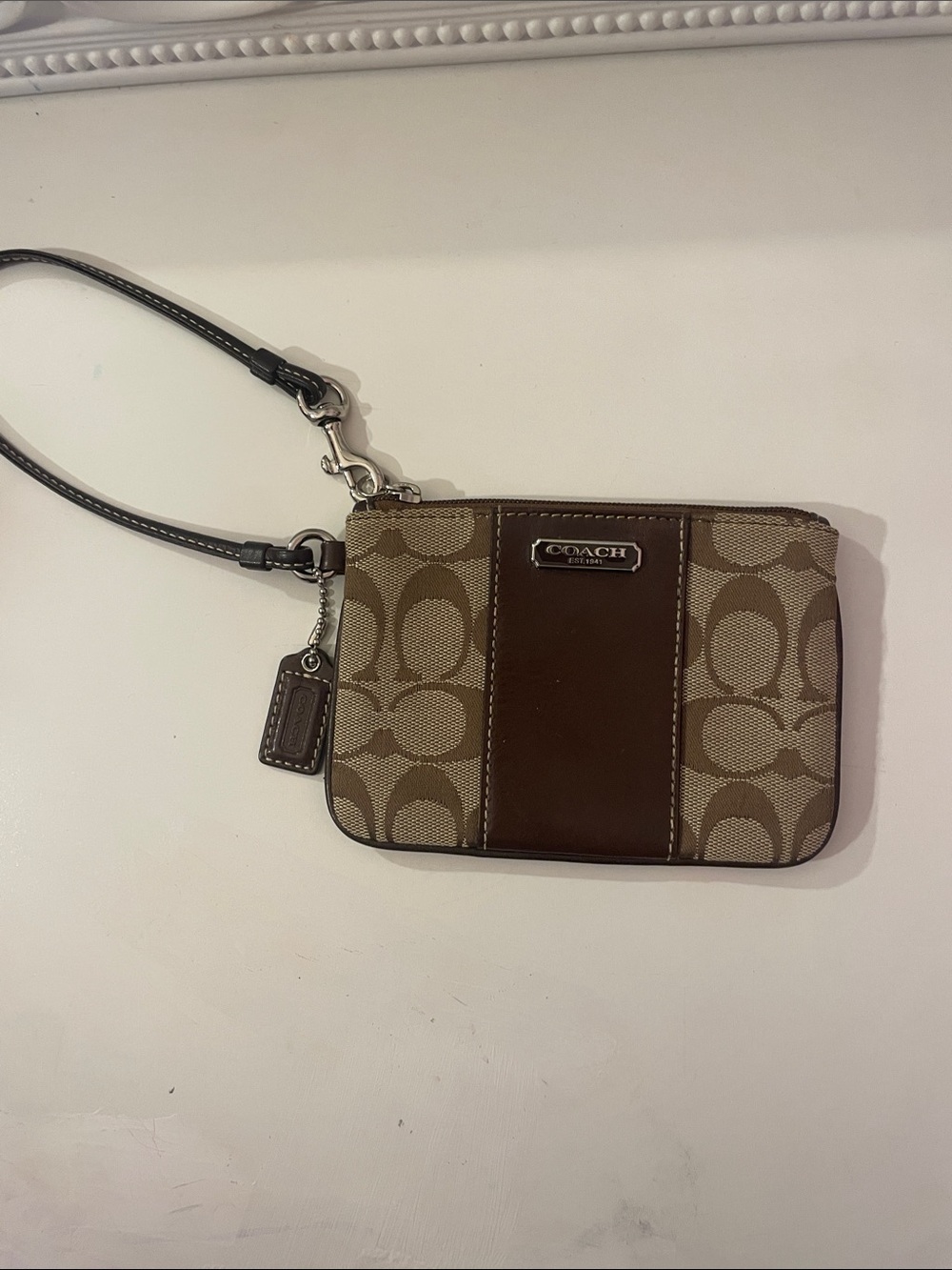 Vintage Coach Brown/Tan Signature Canvas Wristlet with Leather Trim